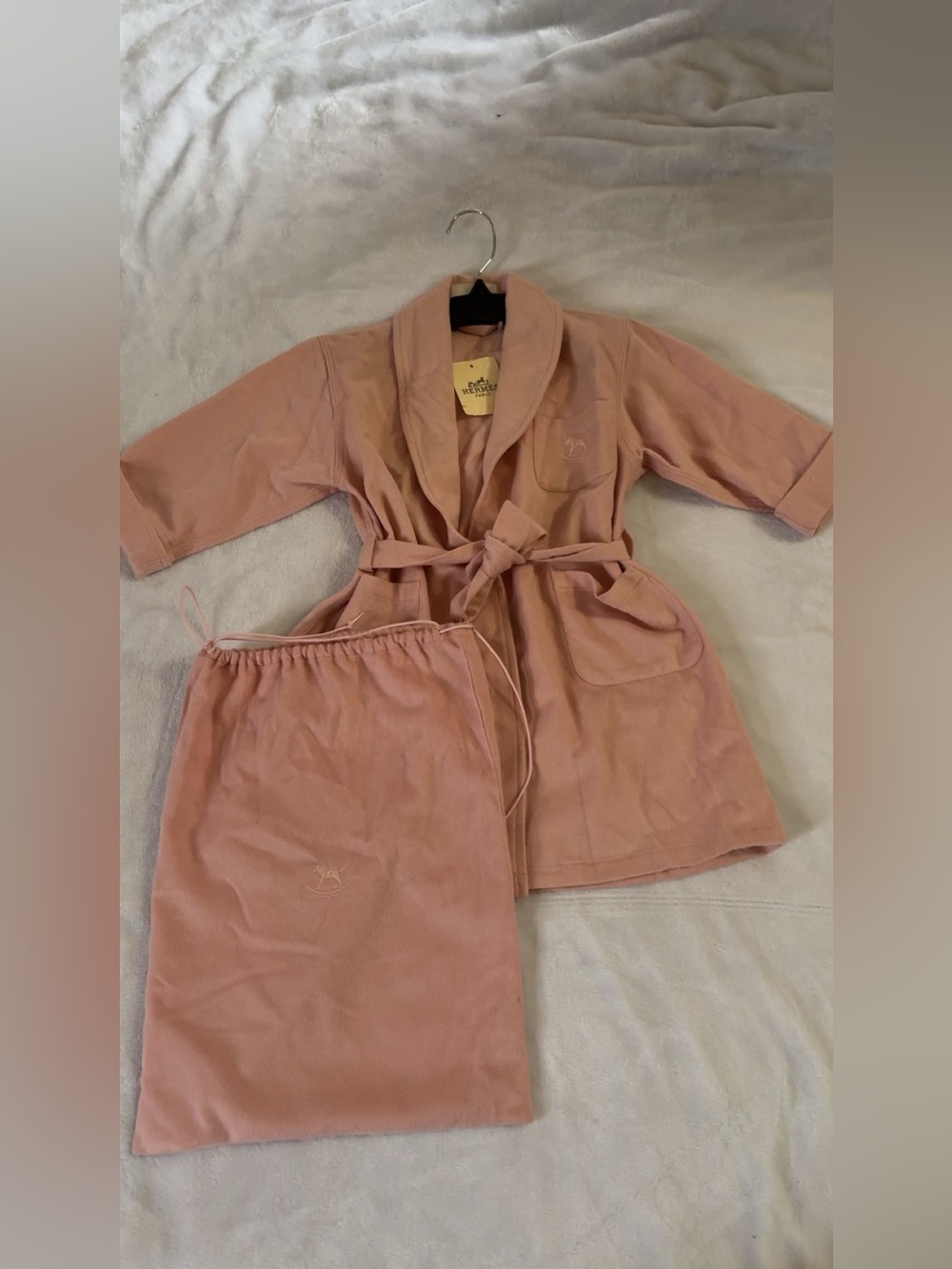 Hermes Pink Kids Robe with Drawstring Bag